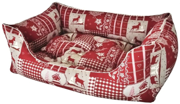 Hundebett Kitzbühel Rot aus robustem Stoff mit alpinem Muster – waschbares, hochwertiges Designer-Hundebett für große und kleine Hunde